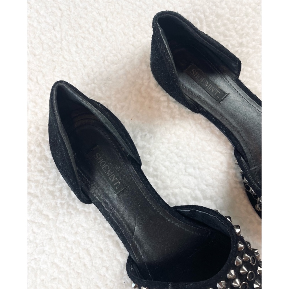 SHOEMINT • Cameron Black Suede Studded Pointed-Toe Flats, 7 - Picture 14 of 16